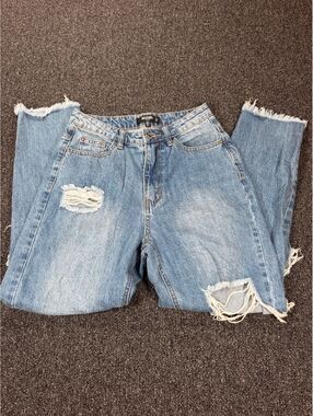 Missguided Petite Distressed Light Blue Mom Jeans